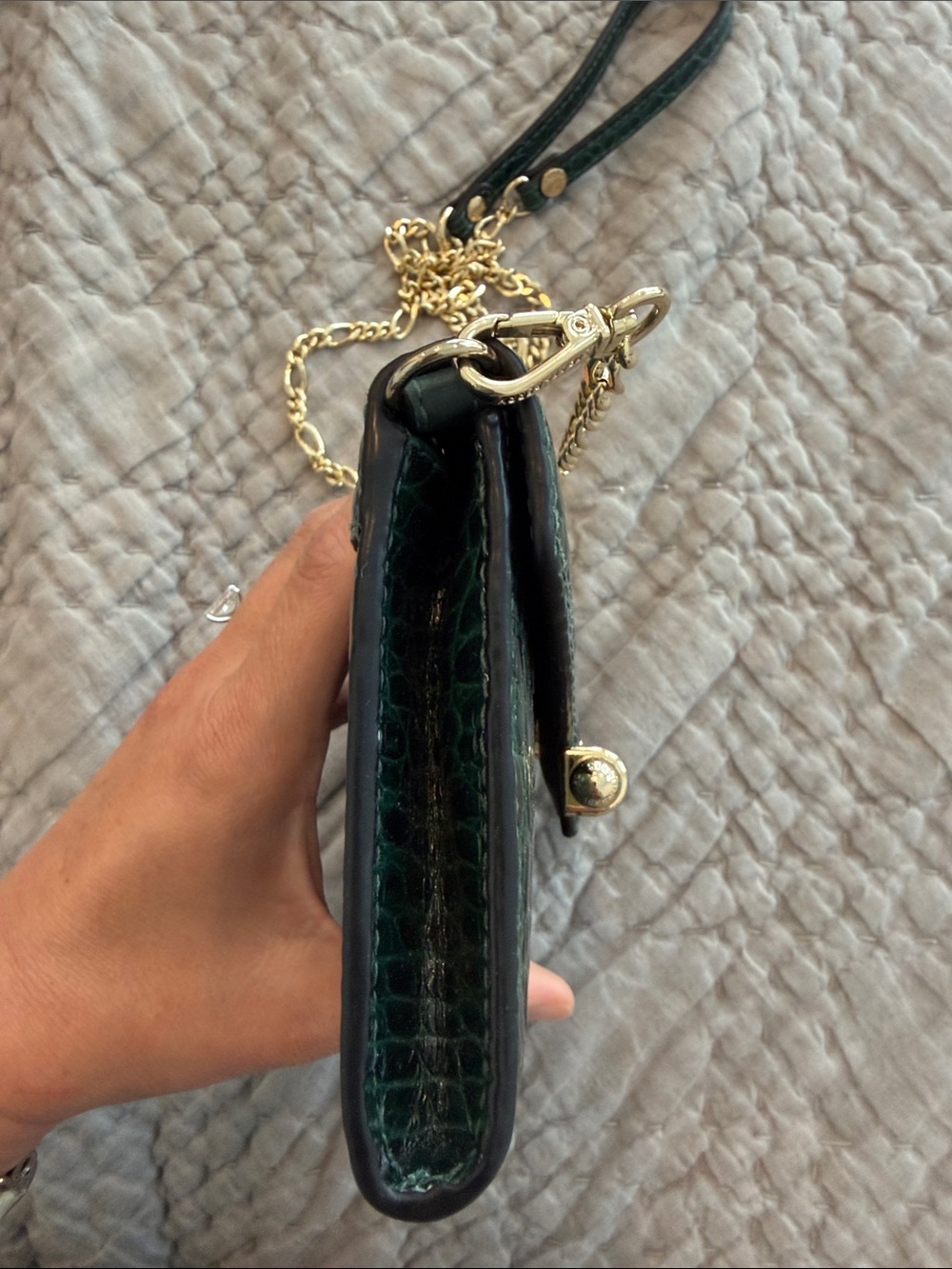 Strathberry Bottle Green Croc-Embossed Multrees Chain Wallet Crossbody - Picture 5 of 9